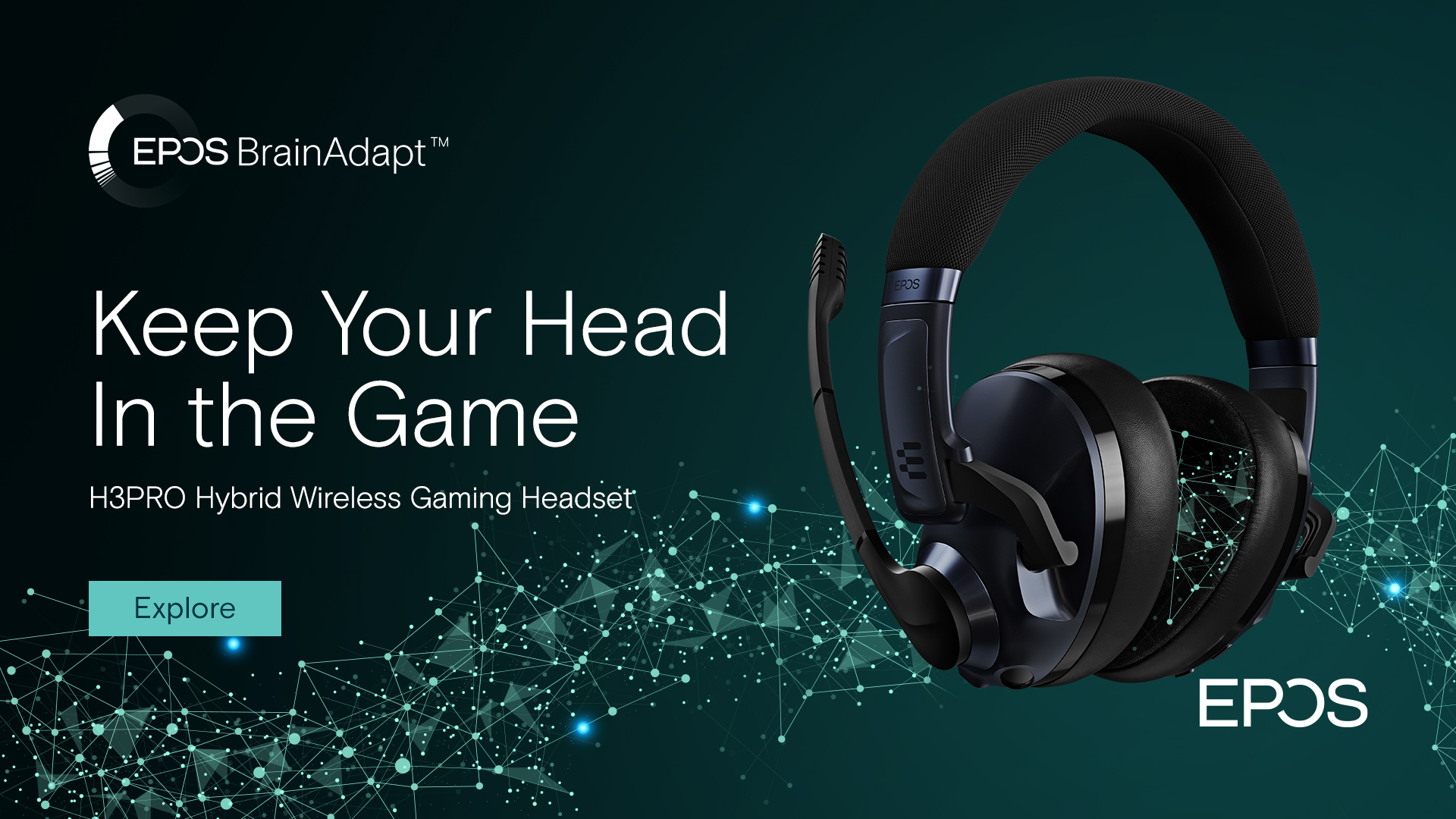 A headphone with an illustrative pattern in the background.