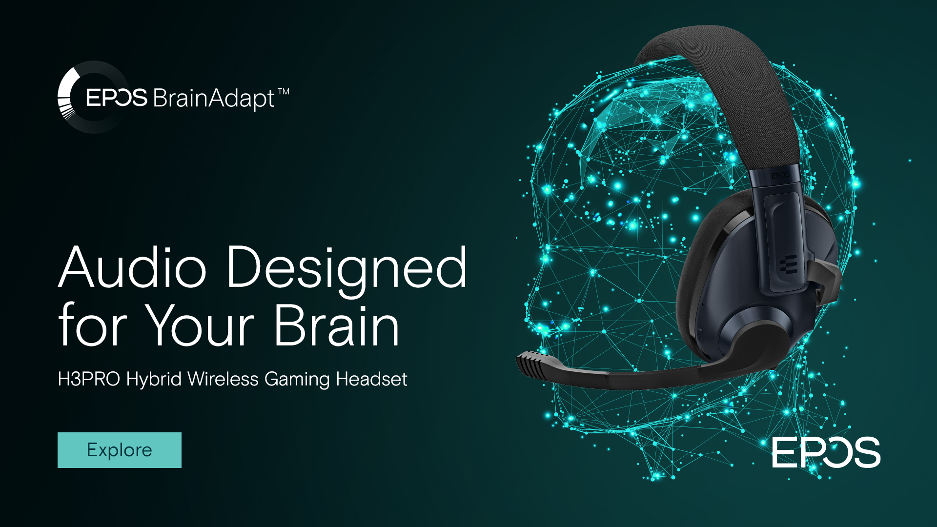 An illustrated head wearing a photorealistic headphone.