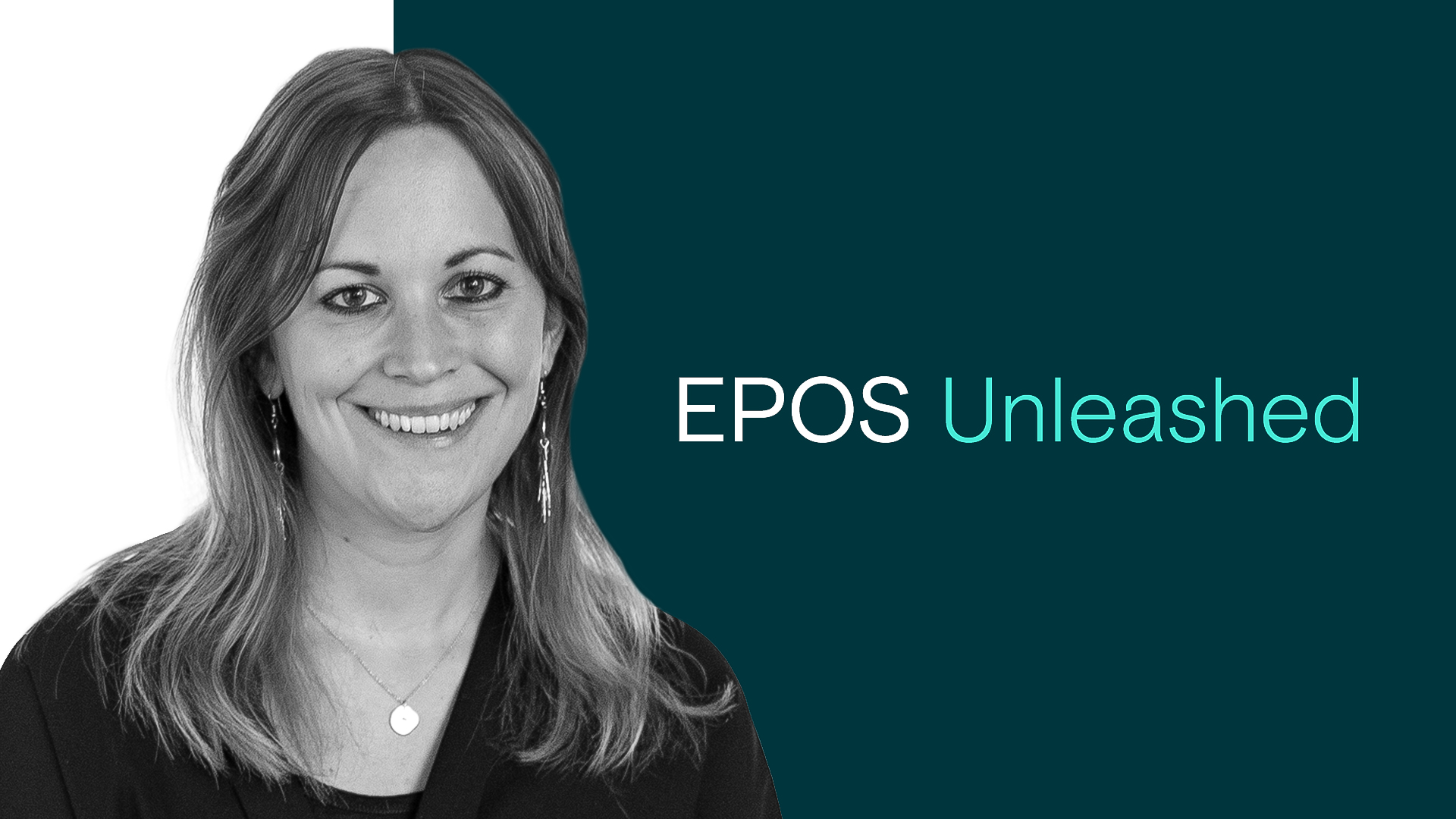 A woman smiling next to a text that reads ‘EPOS Unleashed’.