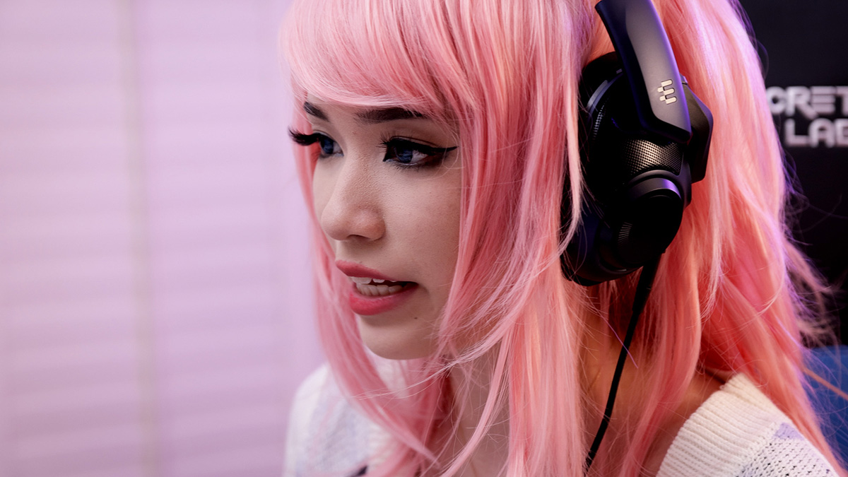 A woman talking.