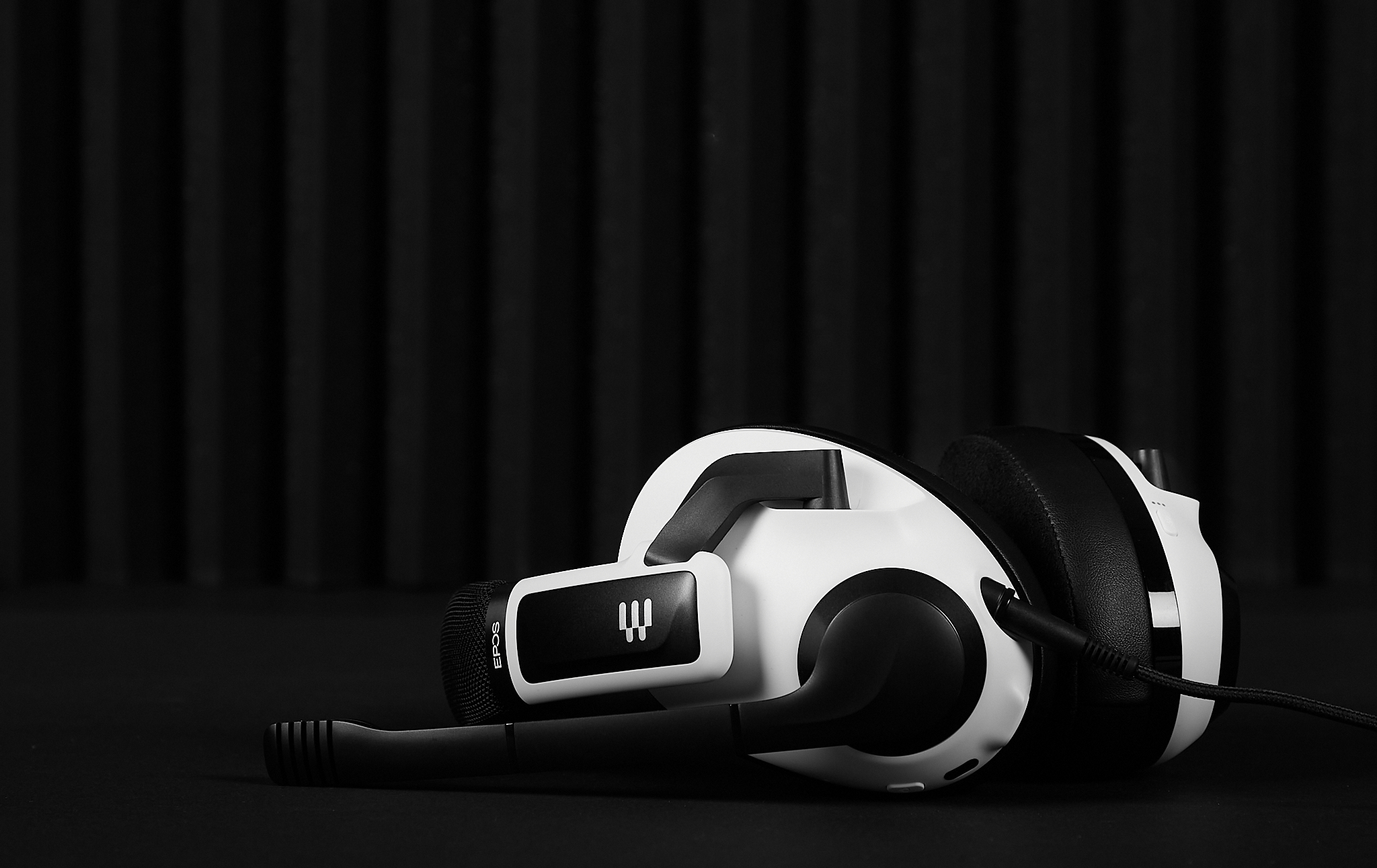A white and black headset.