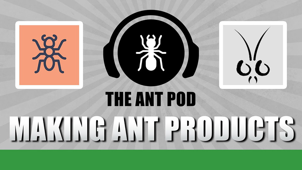 Three illustrations of ants.