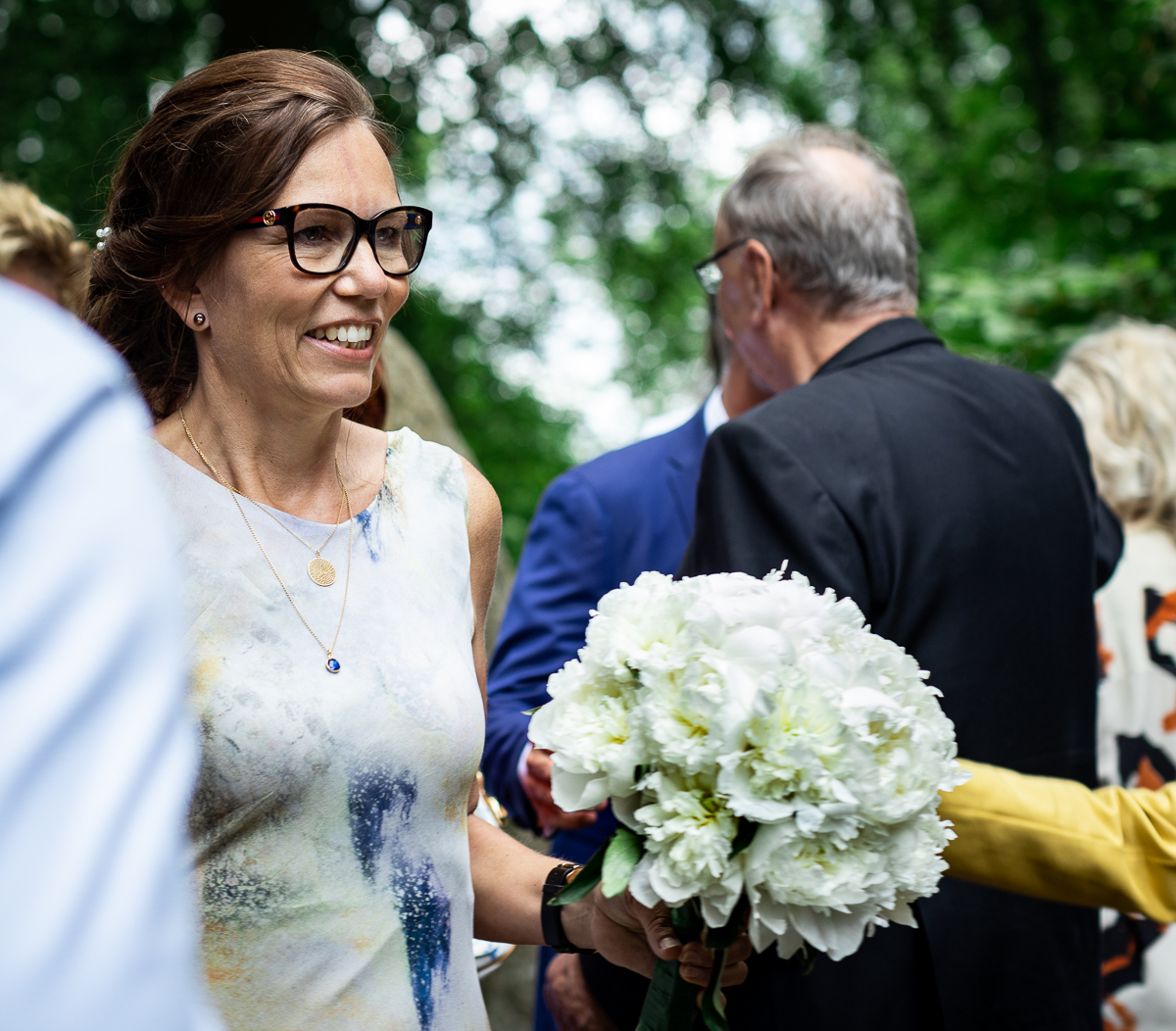 The bride smiling.