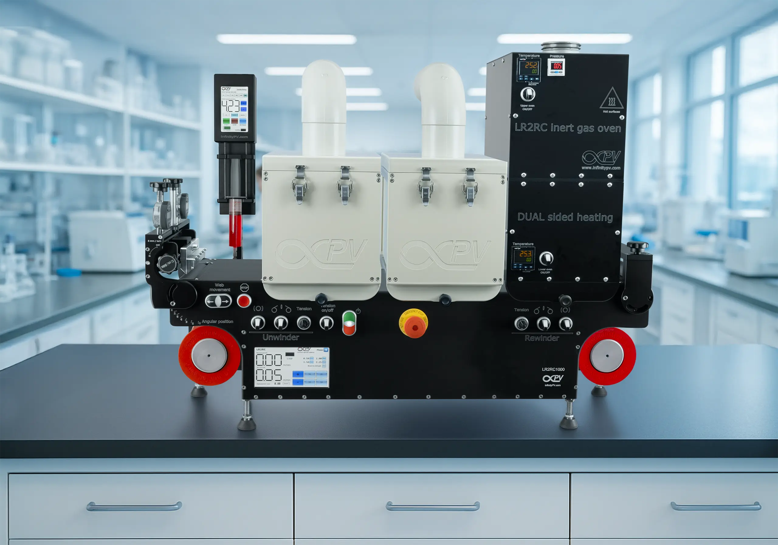 Laboratory equipment for coating and/or characterizing printed electronics.