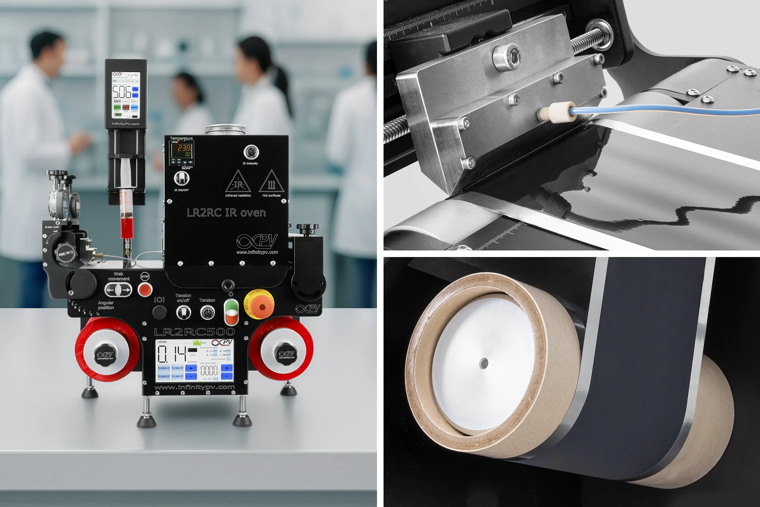 Laboratory equipment for coating and/or characterizing printed electronics.