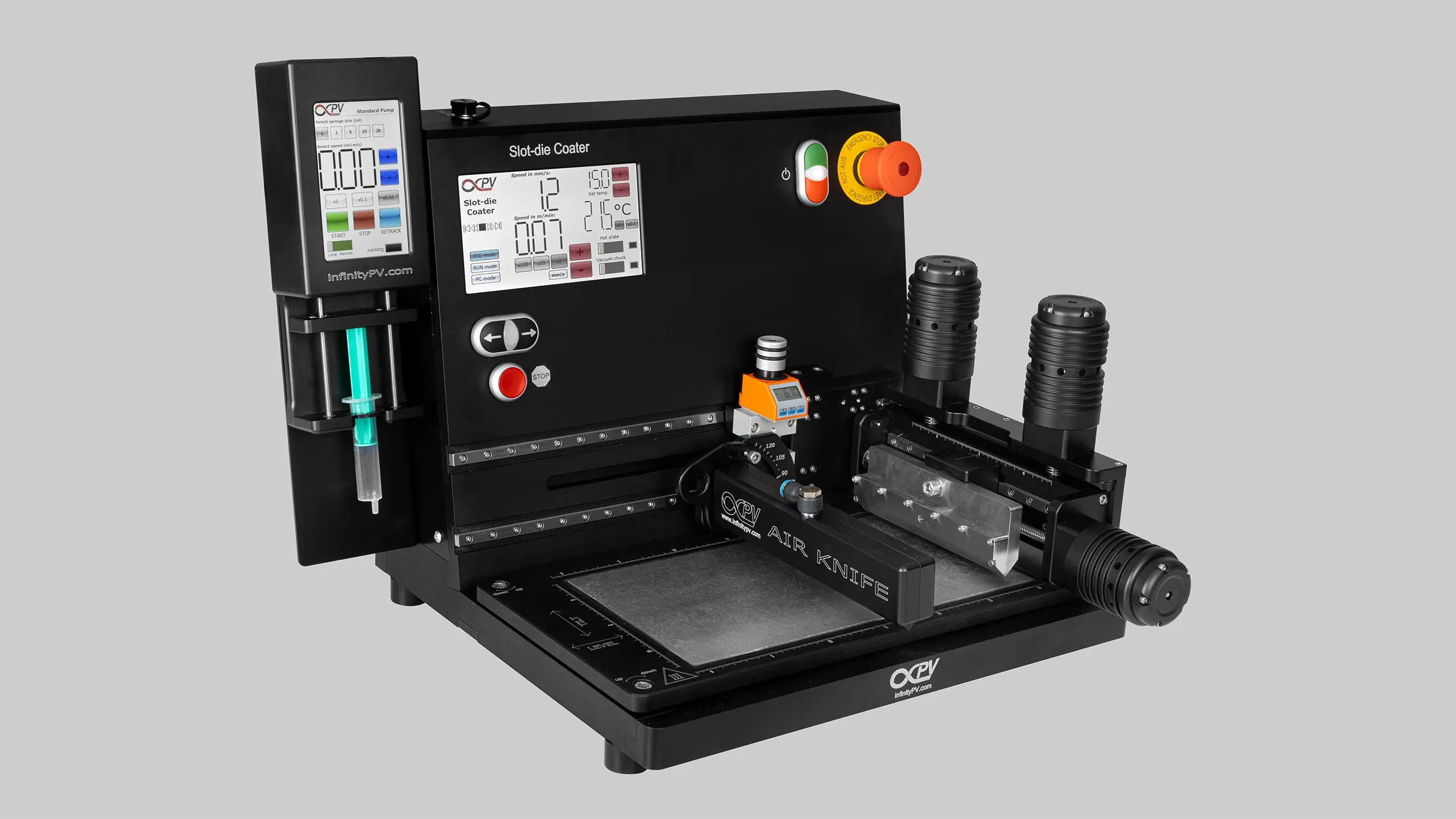 Laboratory equipment for coating and/or characterizing printed electronics.