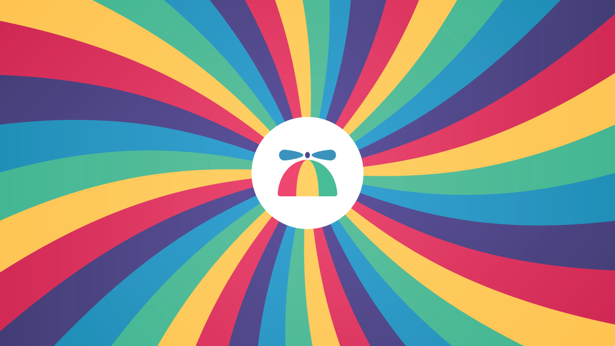 An illustrated propeller hat on a multi colored background.