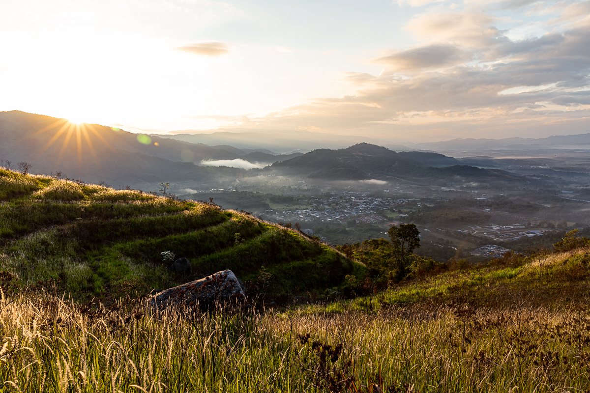 A view from a hill at sunrise.