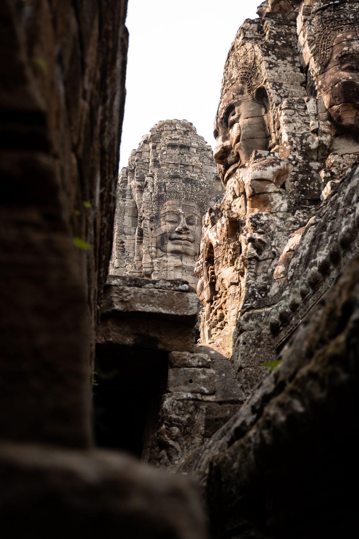 A face in a temple structure.
